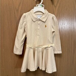 Ralph Lauren Cream Long Sleeve Polo Dress with Belt Detail